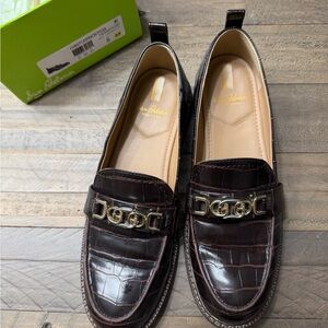 Sam Edelman Dark Brown Croc-Embossed Loafers